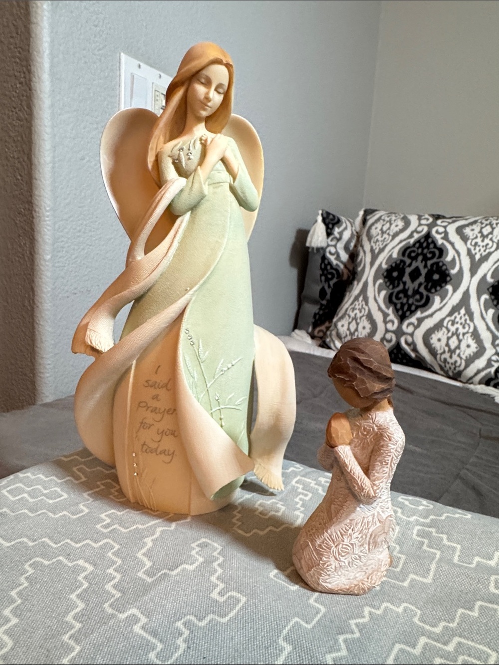 Willow Tree Praying Girl & Enesko Angel Figurines - Mint Green, Cream & Tan
